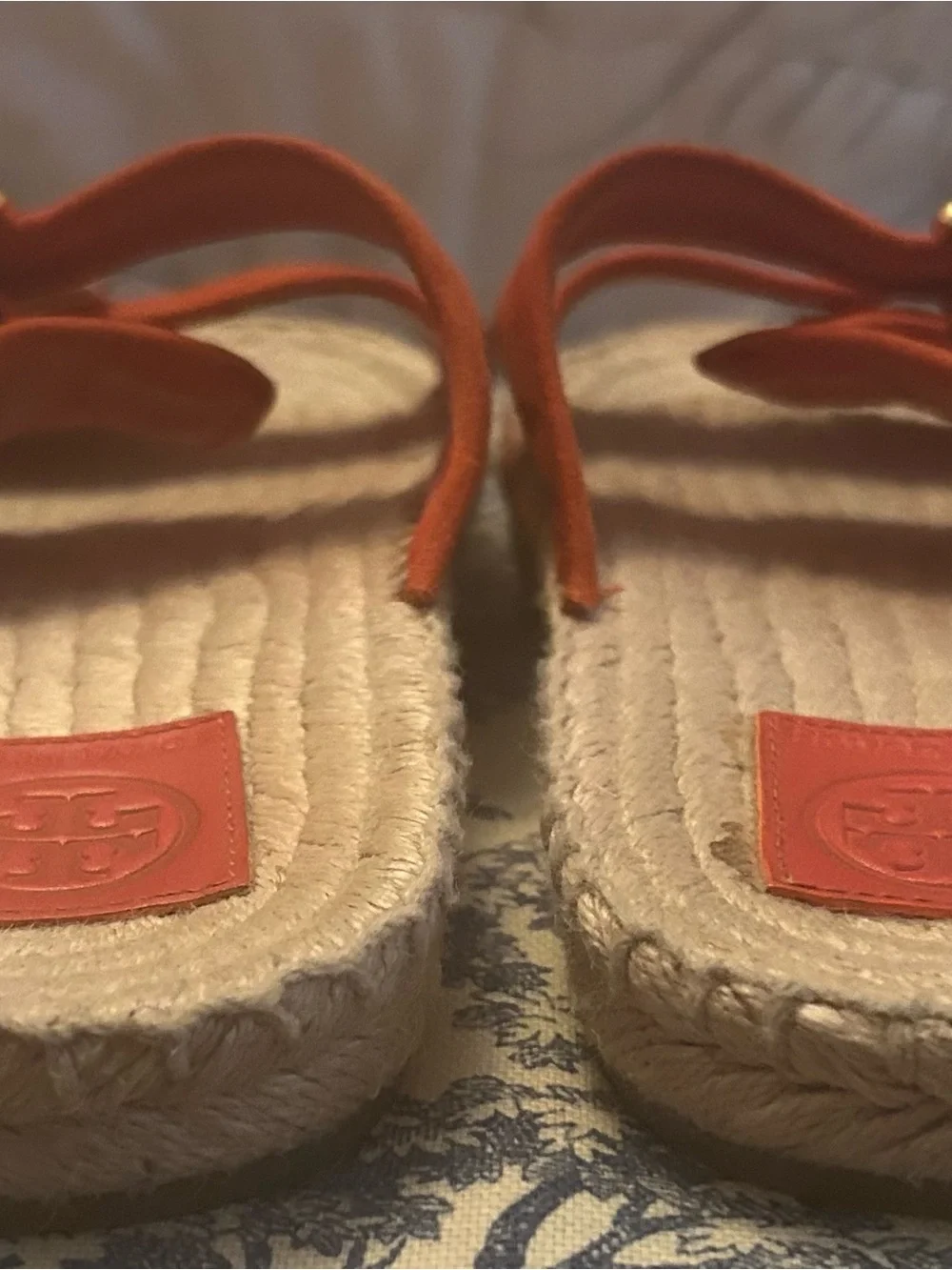Tory Burch Selby Orange Suede Espadrille Slide Sandals Size 7 EUC